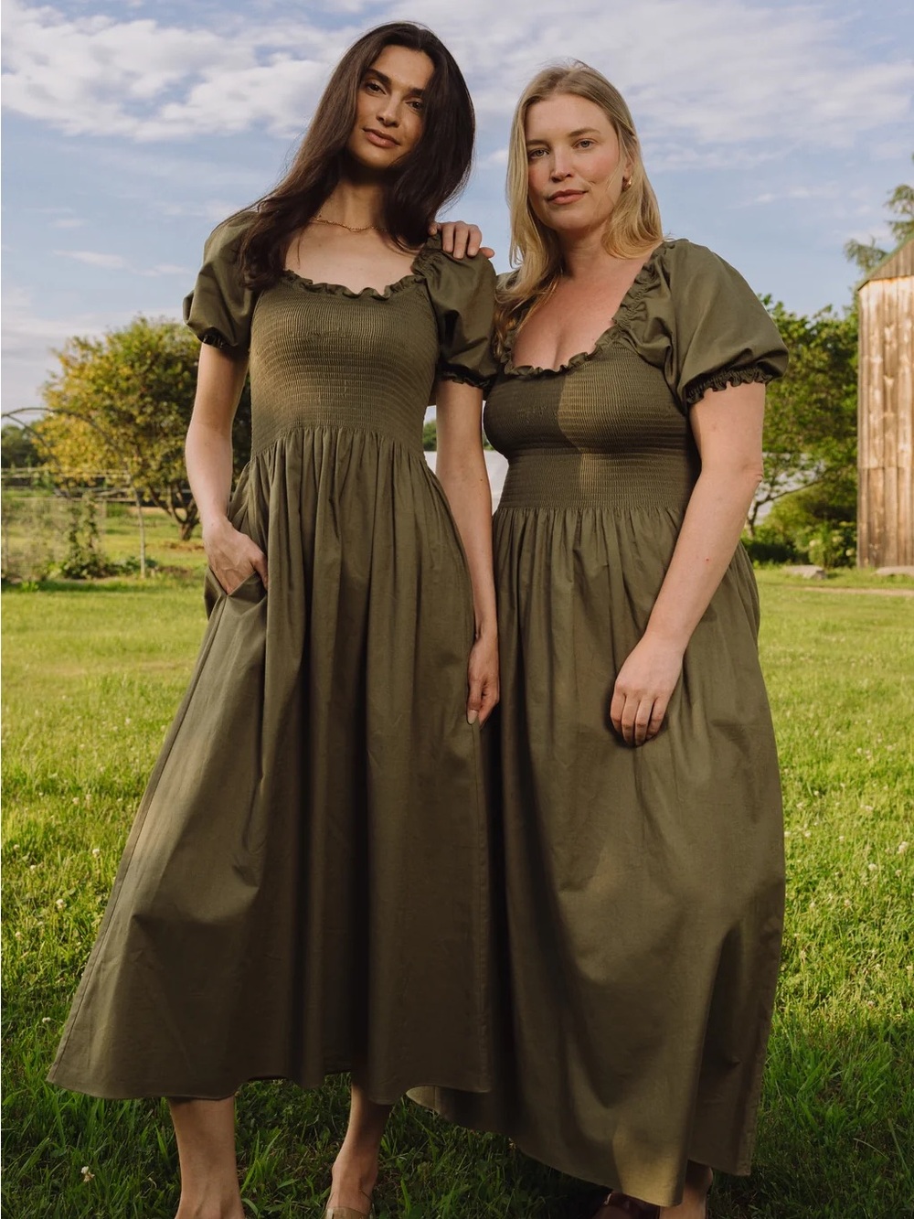 Tradlands Goldie Smocked Short Sleeve Dress in Kelp